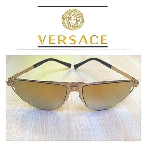 GOLD VERSACE Shield Medusa MIRRORED SUNGLASSES for men NEW + VERSACE case
